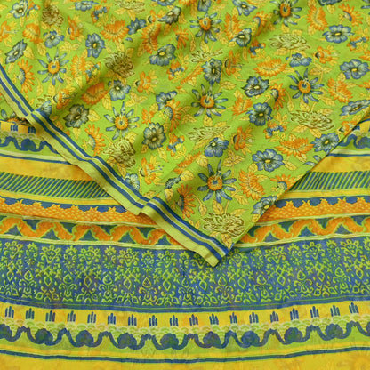 Vintage Saree Blue Pure Chiffon Silk Printed Sari Craft Fabric Sewing 5Yard Soft quilting crafting dress making