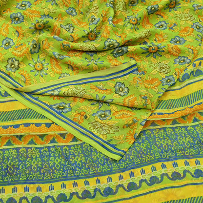 Vintage Saree Blue Pure Chiffon Silk Printed Sari Craft Fabric Sewing 5Yard Soft quilting crafting dress making