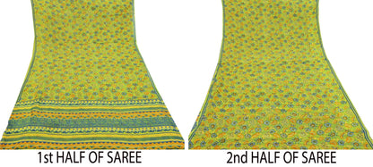 Vintage Saree Blue Pure Chiffon Silk Printed Sari Craft Fabric Sewing 5Yard Soft quilting crafting dress making