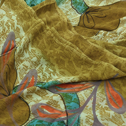 Women Vintage Sari Green 100% Pure Georgette Silk Printed Saree Craft Fabric Sewing 5Yd Soft Sari Dress Making Crafting Quilting