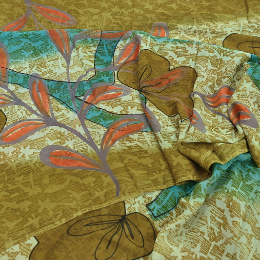 Women Vintage Sari Green 100% Pure Georgette Silk Printed Saree Craft Fabric Sewing 5Yd Soft Sari Dress Making Crafting Quilting