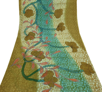 Women Vintage Sari Green 100% Pure Georgette Silk Printed Saree Craft Fabric Sewing 5Yd Soft Sari Dress Making Crafting Quilting