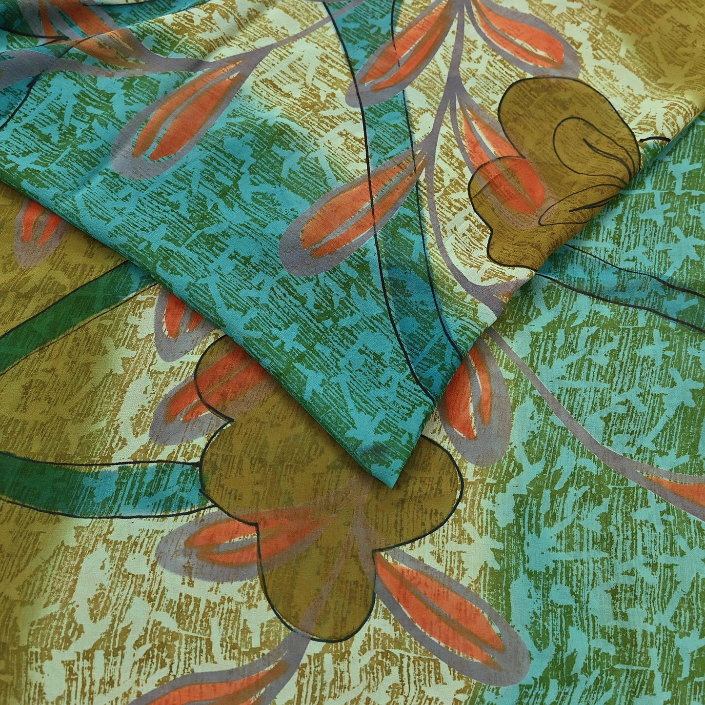 Women Vintage Sari Green 100% Pure Georgette Silk Printed Saree Craft Fabric Sewing 5Yd Soft Sari Dress Making Crafting Quilting