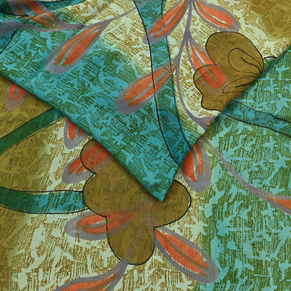 Women Vintage Sari Green 100% Pure Georgette Silk Printed Saree Craft Fabric Sewing 5Yd Soft Sari Dress Making Crafting Quilting