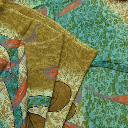 Women Vintage Sari Green 100% Pure Georgette Silk Printed Saree Craft Fabric Sewing 5Yd Soft Sari Dress Making Crafting Quilting