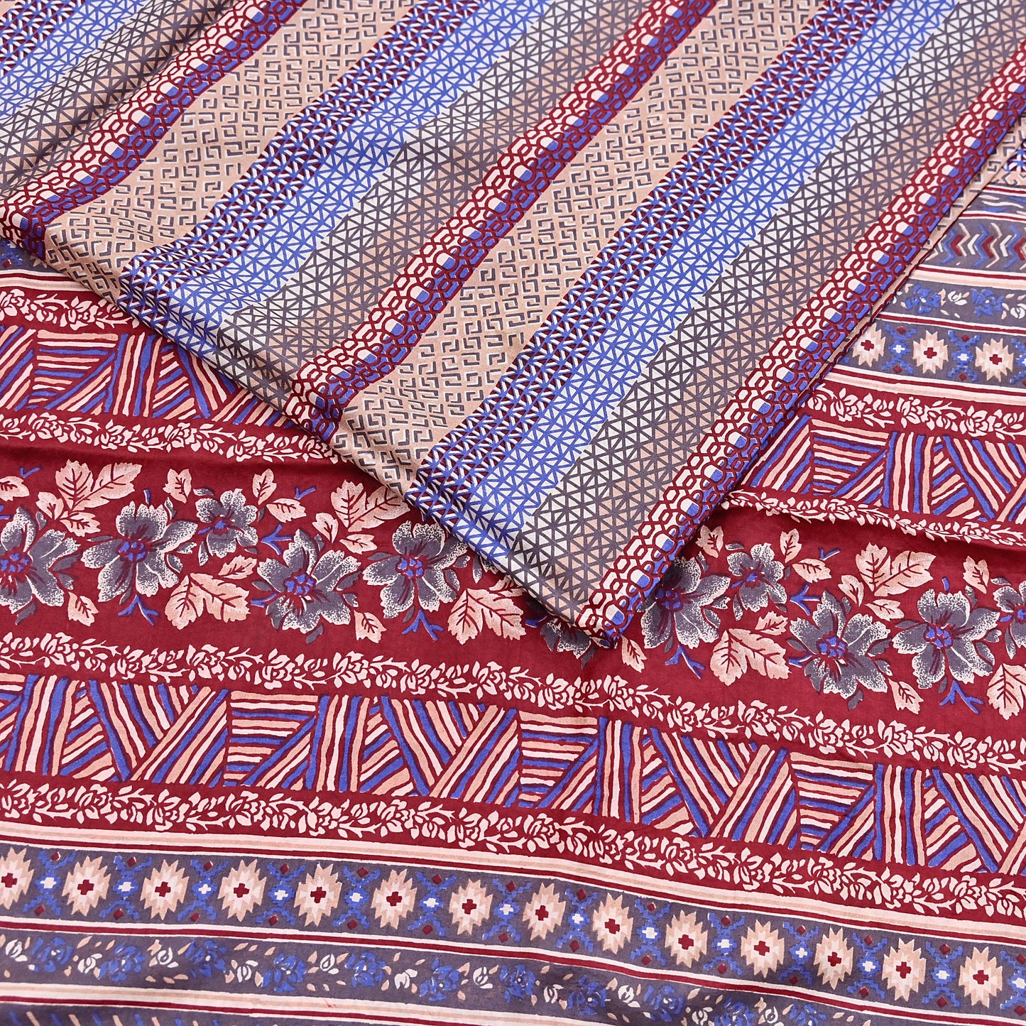 Indian Vintage Multi Pure Silk Printed Saree 5Yards Soft Floral Fabric for Dressmaking, Quilting, Crafting, Sewing, Dress Making