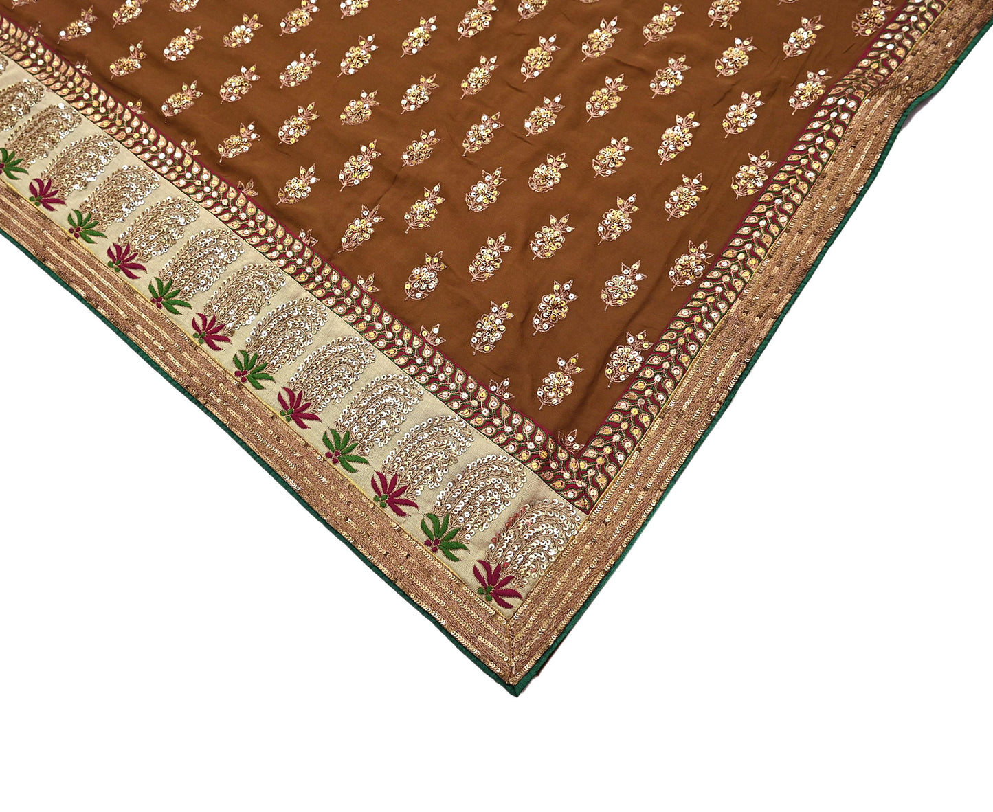 Indian Heavy Sari Brown Pure Georgette Silk Hand Embroidered Sarees Designer Sabyasachi 6Yd Sewing Ethnic Bollywood party wear saree