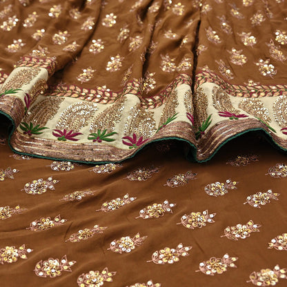 Indian Heavy Sari Brown Pure Georgette Silk Hand Embroidered Sarees Designer Sabyasachi 6Yd Sewing Ethnic Bollywood party wear saree