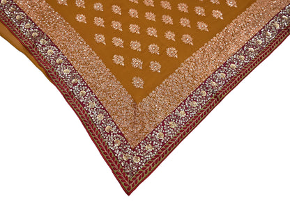 Indian Heavy Sari Saffron Pure Georgette Silk Hand Embroidered Sarees Designer Sabyasachi 6Yd Sewing Ethnic Bollywood party wear saree