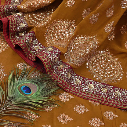 Indian Heavy Sari Saffron Pure Georgette Silk Hand Embroidered Sarees Designer Sabyasachi 6Yd Sewing Ethnic Bollywood party wear saree