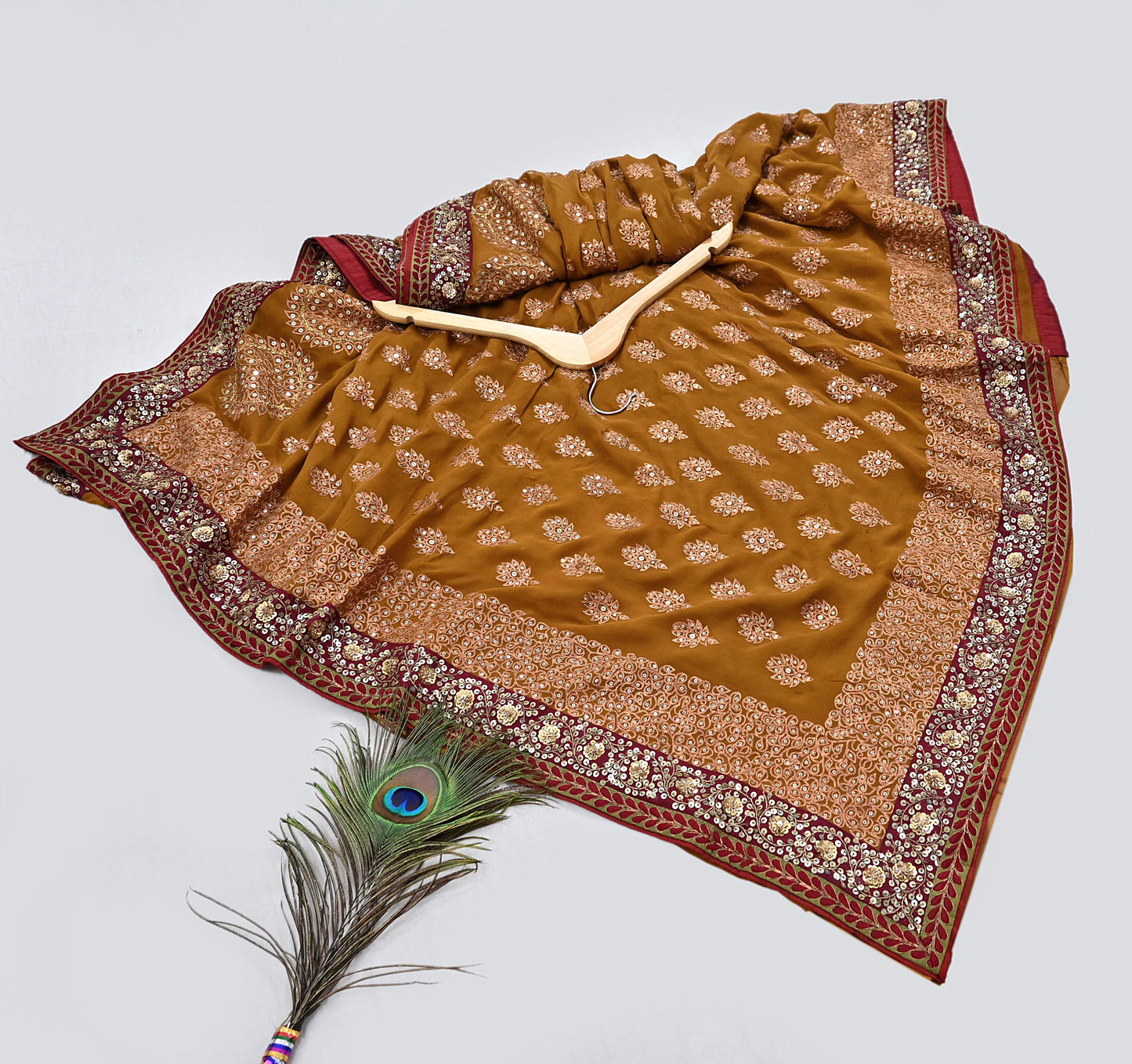 Indian Heavy Sari Saffron Pure Georgette Silk Hand Embroidered Sarees Designer Sabyasachi 6Yd Sewing Ethnic Bollywood party wear saree