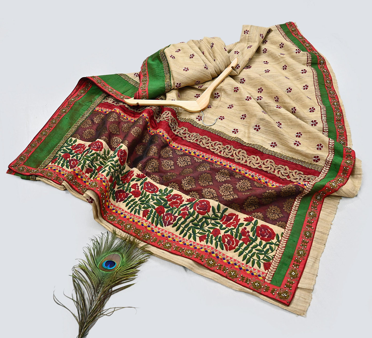 Indian Pre-owned Saree Pure Khadi Silk Hand Embroidered Banarasi Sabyasachi Designer Sari 6Yd Soft Ethnic Bollywood Party saree