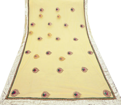 Indian Heavy Sari Yellow Net/Mesh Hand Embroidered Sarees Designer Abu Jani 6Yd Sewing Ethnic Zardozi/ Dabka With Blouse fabric