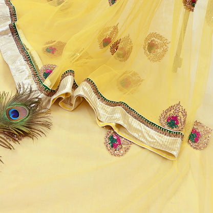 Indian Heavy Sari Yellow Net/Mesh Hand Embroidered Sarees Designer Abu Jani 6Yd Sewing Ethnic Zardozi/ Dabka With Blouse fabric