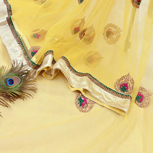 Indian Heavy Sari Yellow Net/Mesh Hand Embroidered Sarees Designer Abu Jani 6Yd Sewing Ethnic Zardozi/ Dabka With Blouse fabric