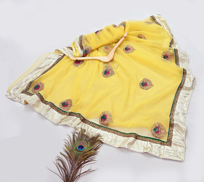 Indian Heavy Sari Yellow Net/Mesh Hand Embroidered Sarees Designer Abu Jani 6Yd Sewing Ethnic Zardozi/ Dabka With Blouse fabric