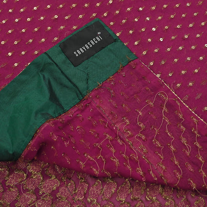 Indian Pre-Owned Sari Purple & Green pure georgette silk Hand Embroidered Designer Sabyasachi Lehenga Sarees Ethnic Wedding Sarees