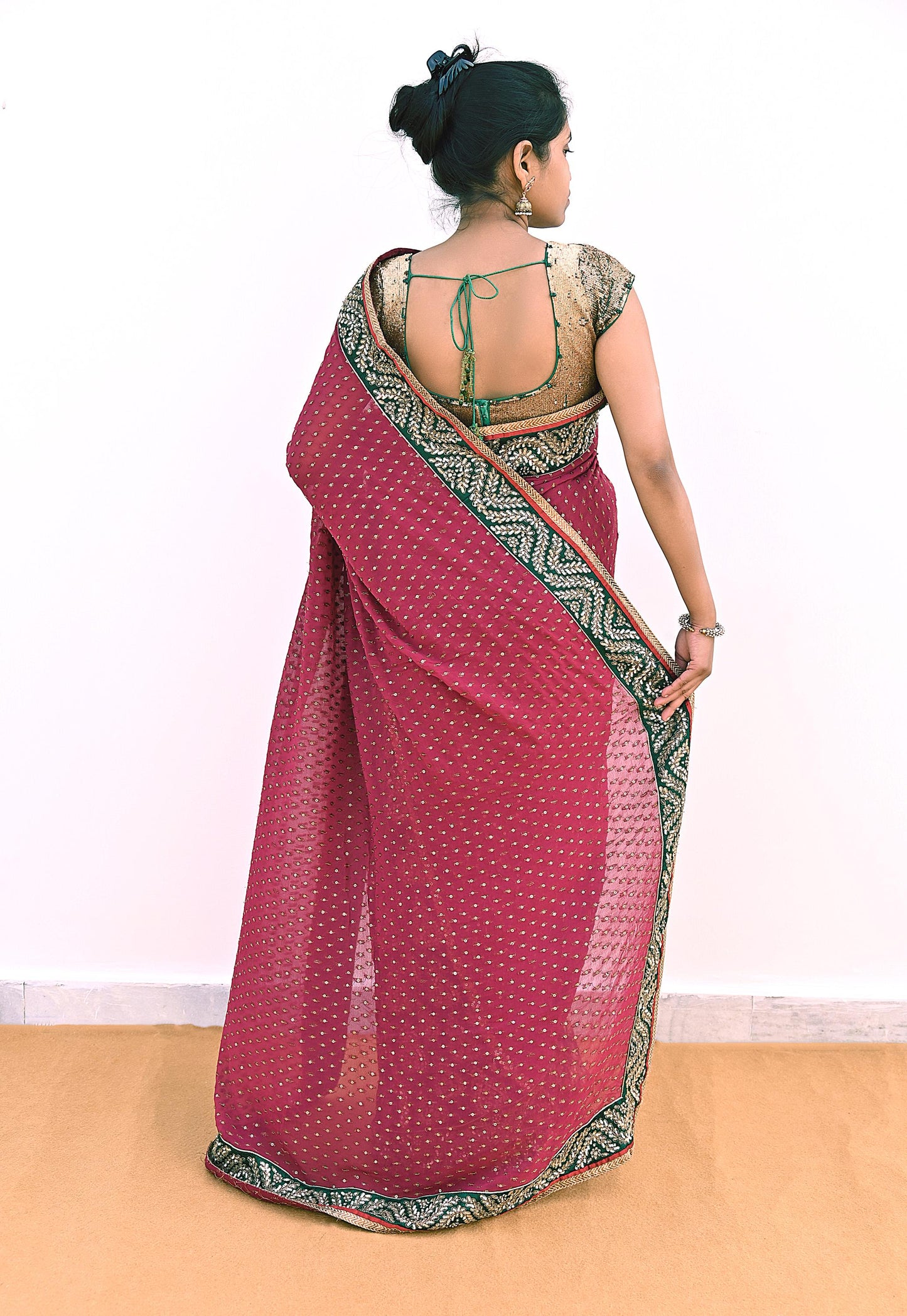 Indian Pre-Owned Sari Purple & Green pure georgette silk Hand Embroidered Designer Sabyasachi Lehenga Sarees Ethnic Wedding Sarees