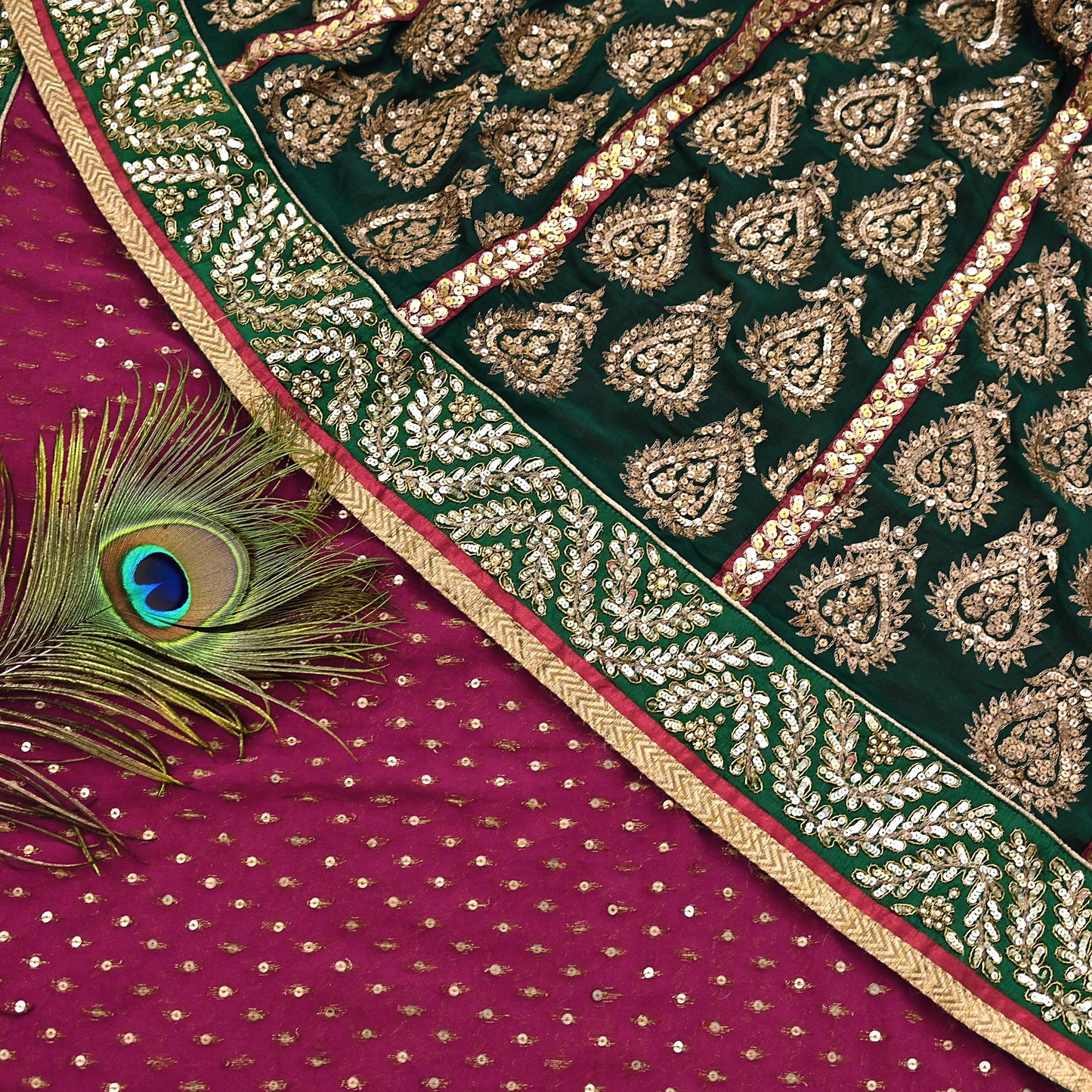 Indian Pre-Owned Sari Purple & Green pure georgette silk Hand Embroidered Designer Sabyasachi Lehenga Sarees Ethnic Wedding Sarees