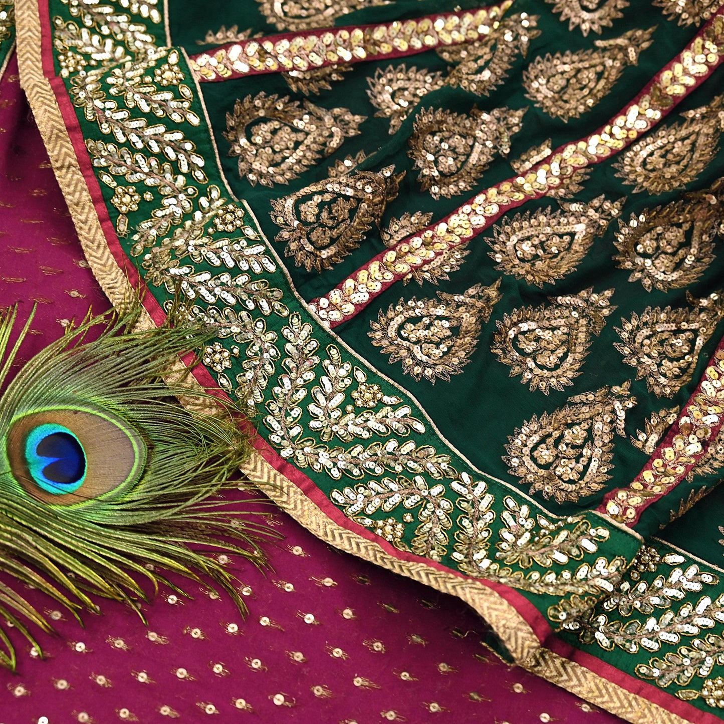 Indian Pre-Owned Sari Purple & Green pure georgette silk Hand Embroidered Designer Sabyasachi Lehenga Sarees Ethnic Wedding Sarees