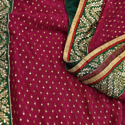 Indian Pre-Owned Sari Purple & Green pure georgette silk Hand Embroidered Designer Sabyasachi Lehenga Sarees Ethnic Wedding Sarees