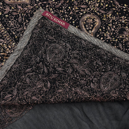 Indian Vintage Black Saree Pure Georgette Silk Pre-owned Hand Beaded Ritu Kumar Designer Sari Fabric 5Yd Soft Ethnic Bollywood Party sarees