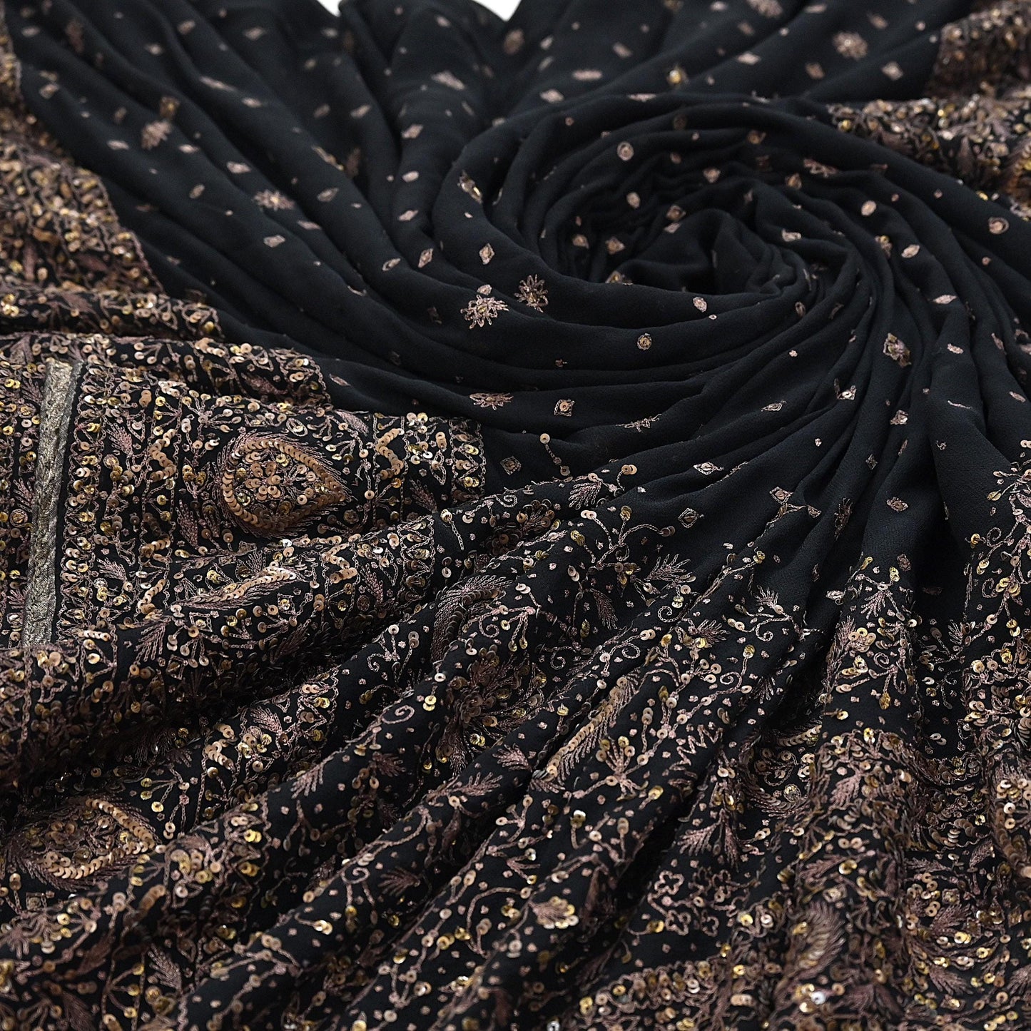 Indian Vintage Black Saree Pure Georgette Silk Pre-owned Hand Beaded Ritu Kumar Designer Sari Fabric 5Yd Soft Ethnic Bollywood Party sarees