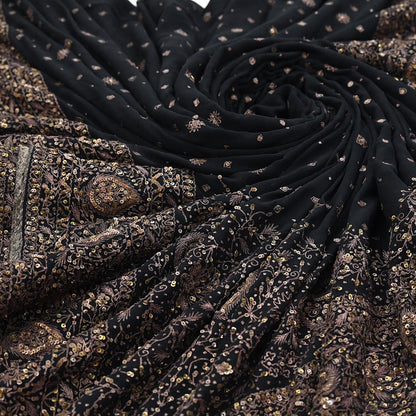 Indian Vintage Black Saree Pure Georgette Silk Pre-owned Hand Beaded Ritu Kumar Designer Sari Fabric 5Yd Soft Ethnic Bollywood Party sarees