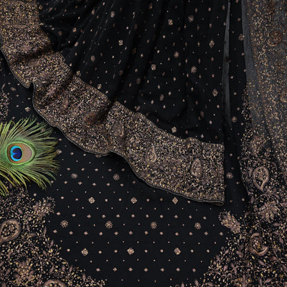 Indian Vintage Black Saree Pure Georgette Silk Pre-owned Hand Beaded Ritu Kumar Designer Sari Fabric 5Yd Soft Ethnic Bollywood Party sarees