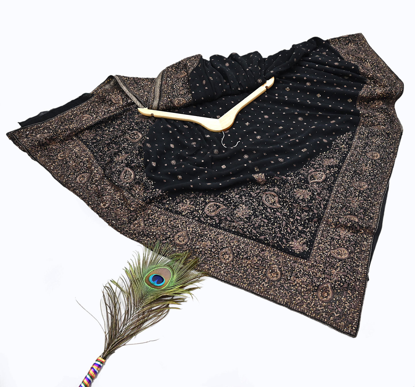 Indian Vintage Black Saree Pure Georgette Silk Pre-owned Hand Beaded Ritu Kumar Designer Sari Fabric 5Yd Soft Ethnic Bollywood Party sarees