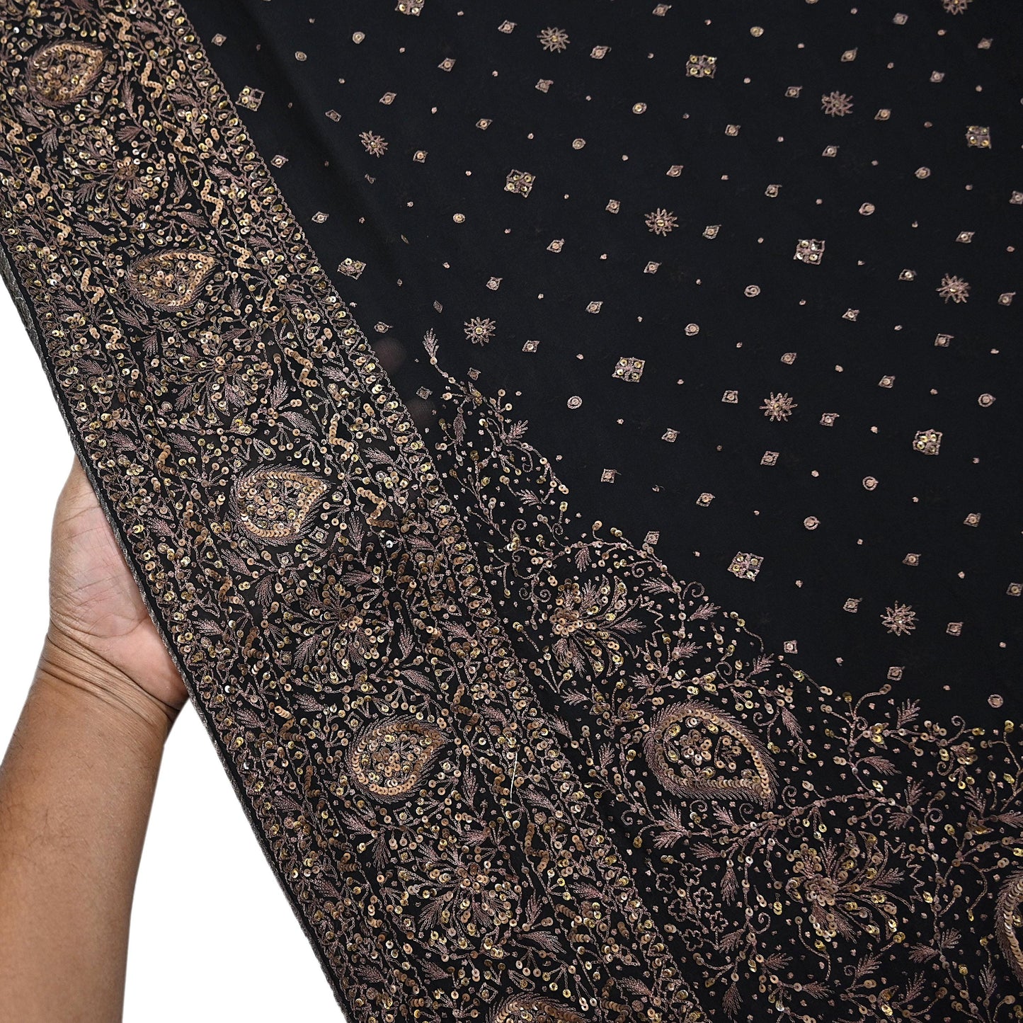 Indian Vintage Black Saree Pure Georgette Silk Pre-owned Hand Beaded Ritu Kumar Designer Sari Fabric 5Yd Soft Ethnic Bollywood Party sarees