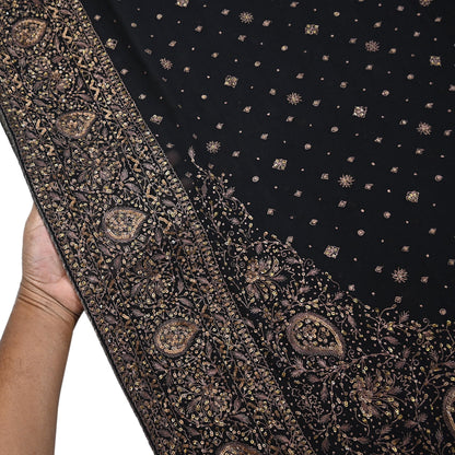 Indian Vintage Black Saree Pure Georgette Silk Pre-owned Hand Beaded Ritu Kumar Designer Sari Fabric 5Yd Soft Ethnic Bollywood Party sarees