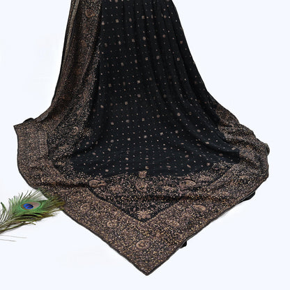 Indian Vintage Black Saree Pure Georgette Silk Pre-owned Hand Beaded Ritu Kumar Designer Sari Fabric 5Yd Soft Ethnic Bollywood Party sarees