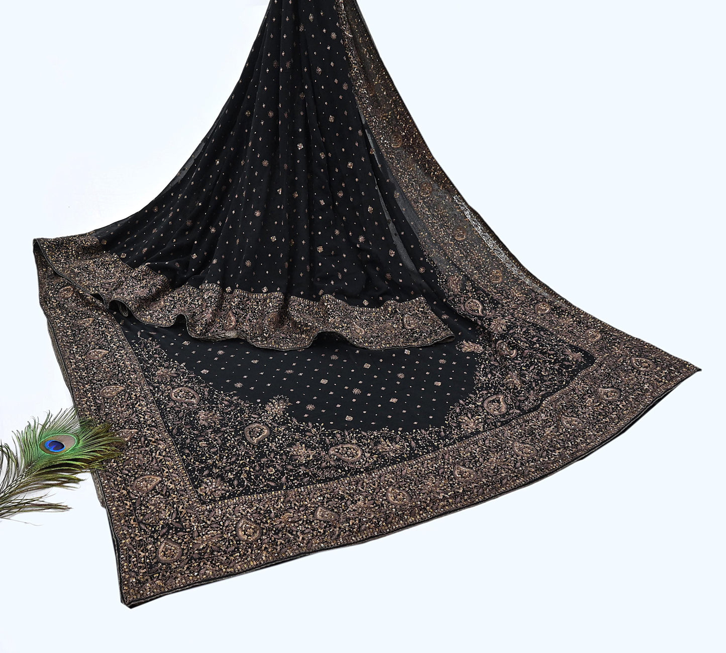 Indian Vintage Black Saree Pure Georgette Silk Pre-owned Hand Beaded Ritu Kumar Designer Sari Fabric 5Yd Soft Ethnic Bollywood Party sarees