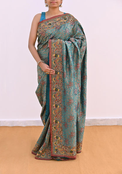 Pre-owned Green Pure Silk Brocade Saree, Handwoven Zardozi 5 yard Anamika Khanna Designer Wedding Saree Indian Bridal Wear Party Sari