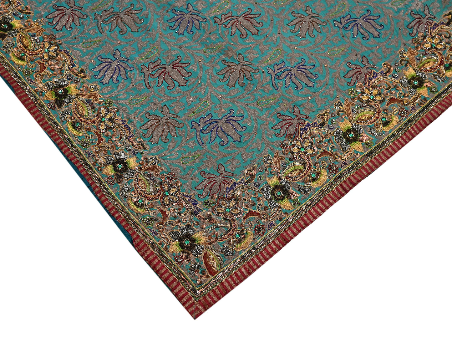 Pre-owned Green Pure Silk Brocade Saree, Handwoven Zardozi 5 yard Anamika Khanna Designer Wedding Saree Indian Bridal Wear Party Sari