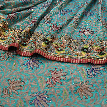 Pre-owned Green Pure Silk Brocade Saree, Handwoven Zardozi 5 yard Anamika Khanna Designer Wedding Saree Indian Bridal Wear Party Sari