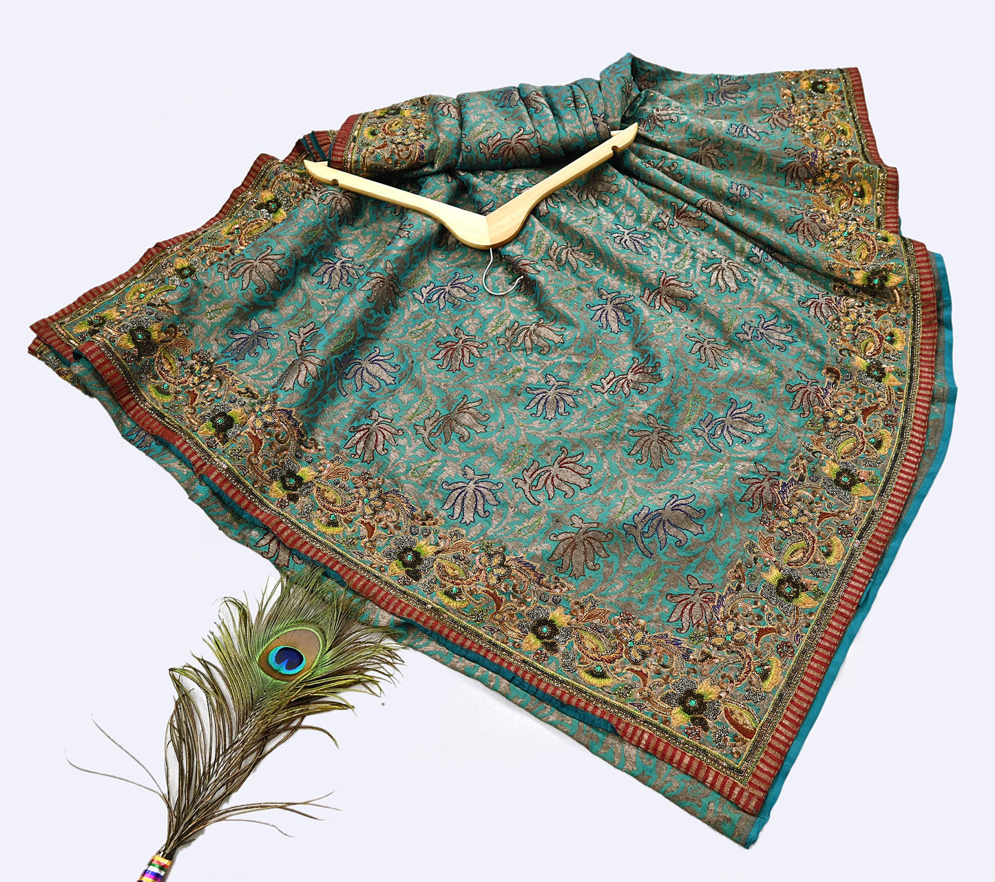 Pre-owned Green Pure Silk Brocade Saree, Handwoven Zardozi 5 yard Anamika Khanna Designer Wedding Saree Indian Bridal Wear Party Sari