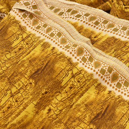 Indian Vintage Ivory & Yellow Saree Printed Pure Cotton Sari Craft Fabric 5Yd Soft Sewing Sarong Wrap Boho Floral Dress making Crafting