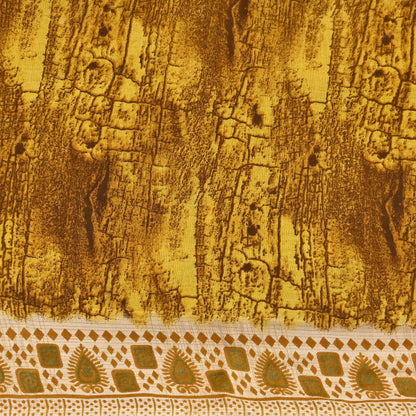 Indian Vintage Ivory & Yellow Saree Printed Pure Cotton Sari Craft Fabric 5Yd Soft Sewing Sarong Wrap Boho Floral Dress making Crafting