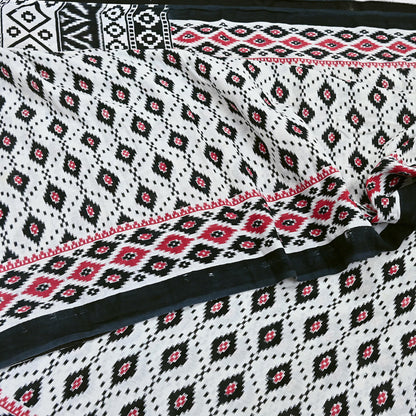 Indian Vintage White & Black Printed Pure Cotton Saree | 5 Yards | Soft Fabric for Sewing, Crafting, Quilting, Upcycling, Dressmaking, Boho