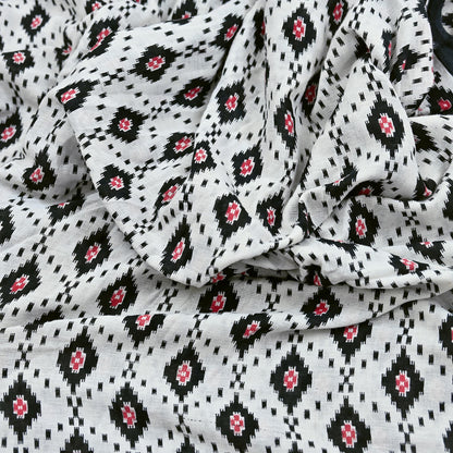 Indian Vintage White & Black Printed Pure Cotton Saree | 5 Yards | Soft Fabric for Sewing, Crafting, Quilting, Upcycling, Dressmaking, Boho
