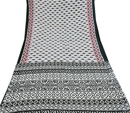 Indian Vintage White & Black Printed Pure Cotton Saree | 5 Yards | Soft Fabric for Sewing, Crafting, Quilting, Upcycling, Dressmaking, Boho