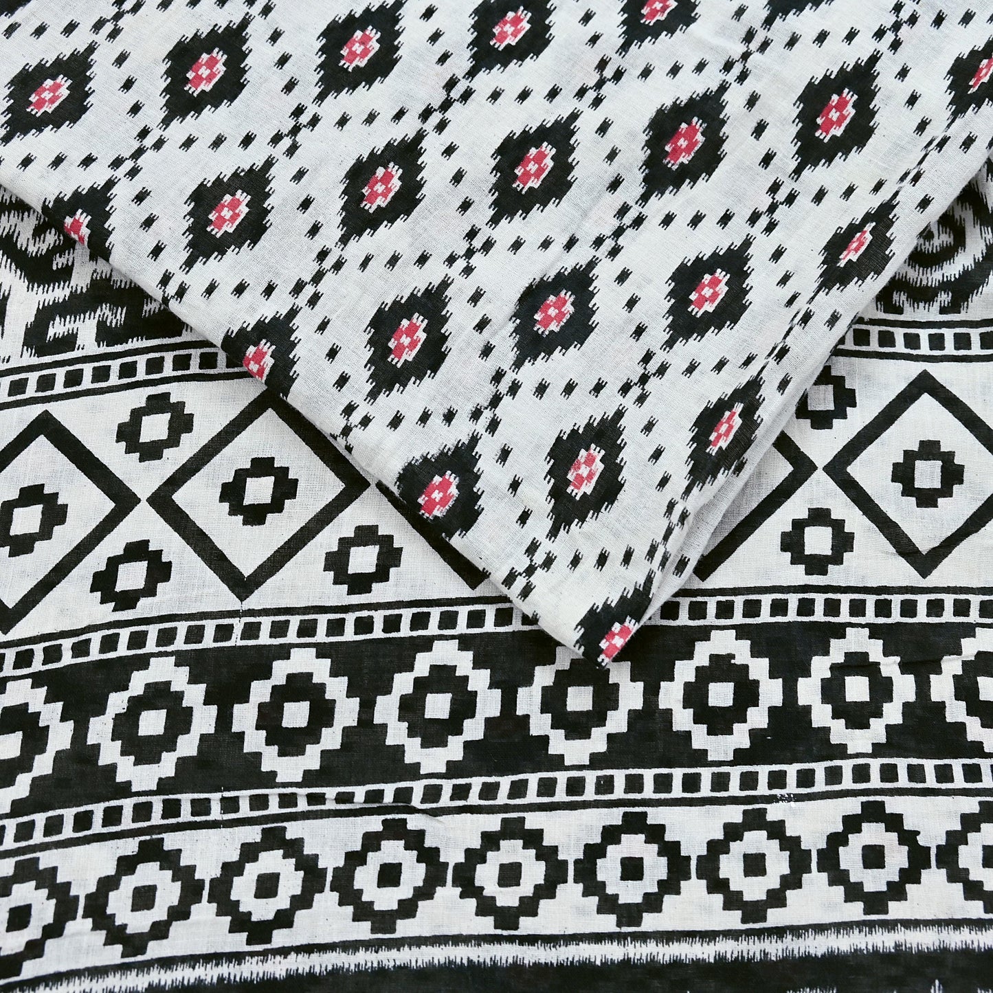 Indian Vintage White & Black Printed Pure Cotton Saree | 5 Yards | Soft Fabric for Sewing, Crafting, Quilting, Upcycling, Dressmaking, Boho