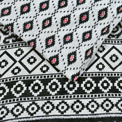 Indian Vintage White & Black Printed Pure Cotton Saree | 5 Yards | Soft Fabric for Sewing, Crafting, Quilting, Upcycling, Dressmaking, Boho
