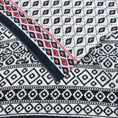 Indian Vintage White & Black Printed Pure Cotton Saree | 5 Yards | Soft Fabric for Sewing, Crafting, Quilting, Upcycling, Dressmaking, Boho