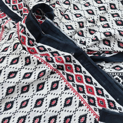 Indian Vintage White & Black Printed Pure Cotton Saree | 5 Yards | Soft Fabric for Sewing, Crafting, Quilting, Upcycling, Dressmaking, Boho