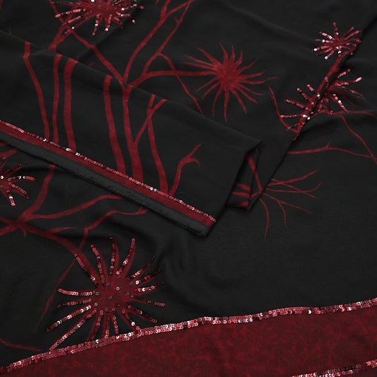 Indian Vintage Sari Hand Embroidered Printed 100% Pure Georgette Silk Saree Craft Fabric 5Yd Ethnic Soft Dress making For Crafting Quilting