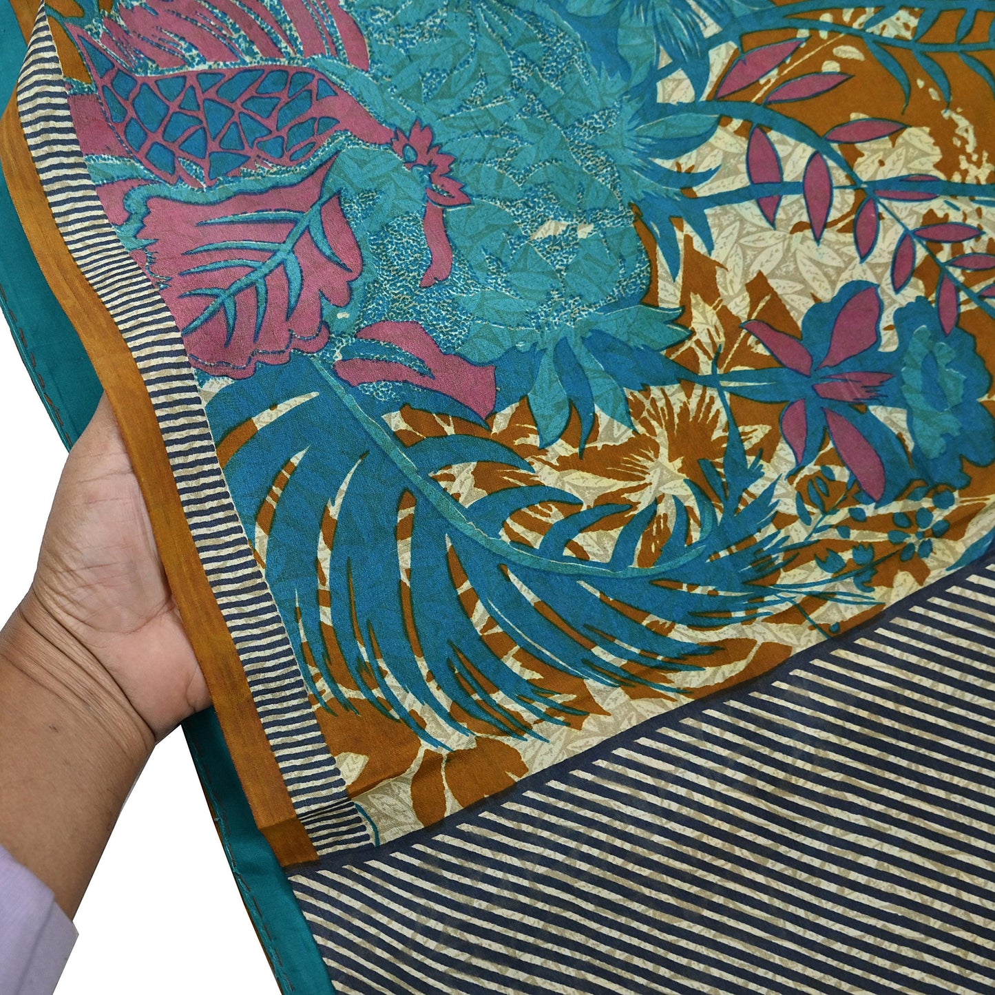 Indian Vintage Sari Ivory & Gray Pure Crepe Silk Printed Saree 5yard Sewing Quilting Floral Soft Craft Fabric Wrap