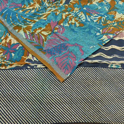 Indian Vintage Sari Ivory & Gray Pure Crepe Silk Printed Saree 5yard Sewing Quilting Floral Soft Craft Fabric Wrap